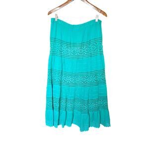 Indigo Soul Tiered Turquoise* Maxi Skirt XL Lace Boho Beachy